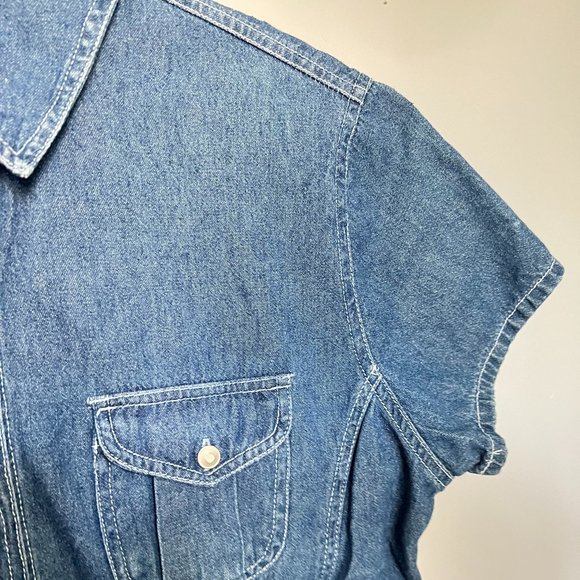 Vintage Razzle Dazzle Denim Short Sleeve Cropped Button-Up - Picture 8 of 13